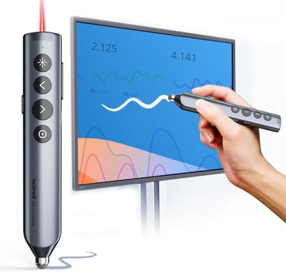 Bluetooth PowerPoint Presentation Clicker with Stylus Pen for Touch Screen | ①Red laser Pointer②Metal Housing③Magnifier/Highlight/Mouse Left Click④TV Screen & Projector Clicker⑤Built-in Storage Receiver - color: Red - BLE&USB-A + Touch Pen