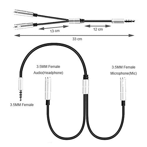 Silver Headset Y Splitter Audio Adapter Cable 3.5mm Male to 2 Female Mic Audio CTIA Headphone Adapter Compatible with PC Gaming Headset,PS4,Xbox One,Notebook,Android iPhone Tablet MP3