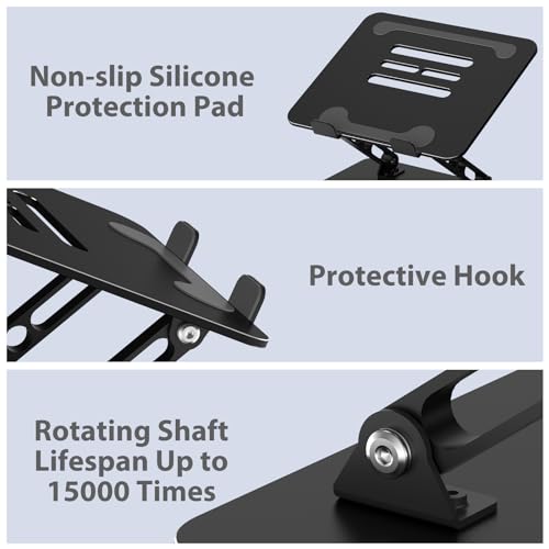 Adjustable Laptop Stand for Desk, Metal Foldable Laptop Riser Holder, Portable Desktop Book Stands, Ventilated Cooling Computer Notebook Stand Compatible with 10-15.6” Laptops - color: Classic Black