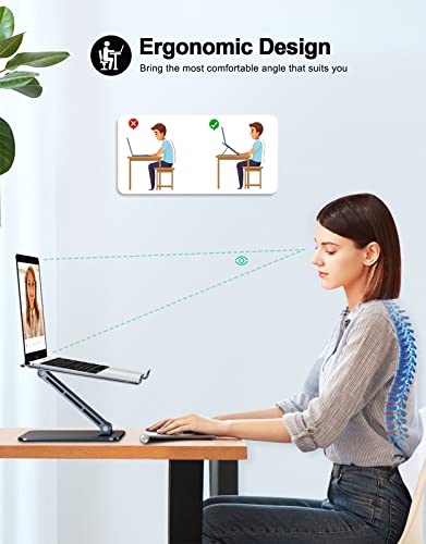 RIWUCT Foldable Aluminum Alloy Laptop Stand for Desk, Height Adjustable Ergonomic Computer Stand, Portable Laptop Riser Holder Printer Stand Compatible with MacBook Pro Air/HP/Dell 10-16", Black - color: Matte Black