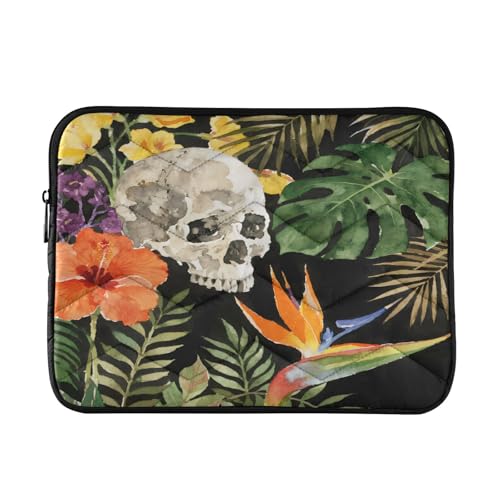 Retro Skull Summer Floral 15-16 Inch Quilted Laptop Sleeve Case Soft Notebook Protector Bag Computer Carrying Case - color: retro skull summer floral, size: Large