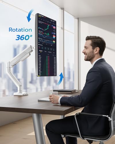 ARES WING Heavy Duty Single Monitor Arm - Fully Adjustable Monitor Mount for 17"-40" Ultrawide Screens up to 26.4 lbs with Clamp/Grommet Desk Mount and USB A/C, 75/100 Vesa Mount, White - color: White, style: With USB