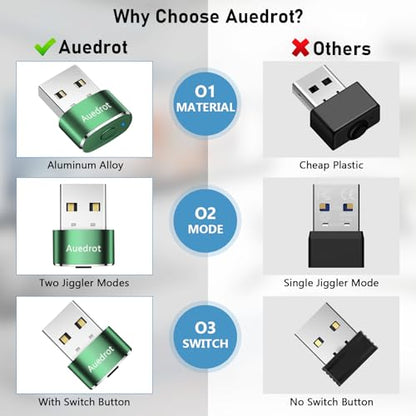 AUEDROT Mouse Jiggler Undetectable Metal USB Mouse Mover with Switch Button, Automatic Mini Mouse Shaker with 2 Jiggle Modes, Driver-Free, Plug and Play, Keep Computer/Laptop Awake, Green, 2 PCS - color: Green, style: 2 PCS