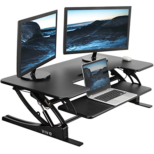 VIVO Black 42 inch Standing Desk Converter, DESK-V000VL | Large, Height Adjustable, Stand Up Desk Riser, Wide Keyboard Tray, Standing Dual Monitor and Laptop Workstation, V Series - color: Black, size: 42"