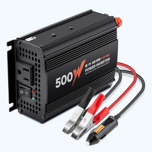 Potek 500w Power Inverter DC 12V to AC 120V Car Power Converter with 5V/2A USB Charging Output - size: 500W-S