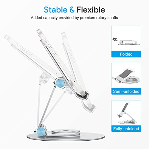 OMOTON Swivel Tablet Stand for iPad with 360 Rotating Base, Foldable Adjustable Holder for Drawing, Compatible with iPad Pro/Air/Mini and More, Silver | Aluminum Foldable Mount with Rotating Base, Desk Kitchen Drawing Travel, Fits iPad Pro/Air Samsung, Ki