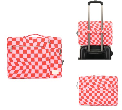 360° Protective Laptop Sleeve Case Bag with 3 Pockets,Handle,Luggage Strap for MacBook Pro 14 inch and 14 inch-14.4 inch Screen Laptop(Grid) - color: Grid, size: 14 inch-14.4 inch
