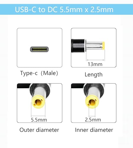 USB Type-C to 5.5mm Laptop Charging Adapter Male DC 5.5 x 2.5mm 65W or 100W Type-C GaN Wall Charger Converter Compatible with Asus Fujitsu Lenovo Notebook Q551L U56E X550C X551M R554L Q500A X555L