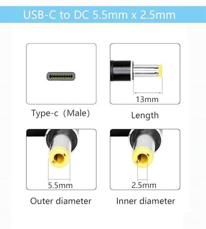 USB Type-C to 5.5mm Laptop Charging Adapter Male DC 5.5 x 2.5mm 65W or 100W Type-C GaN Wall Charger Converter Compatible with Asus Fujitsu Lenovo Notebook Q551L U56E X550C X551M R554L Q500A X555L