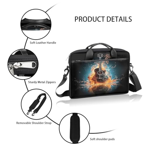 Laptop Shoulder Bag for Women Men, Waterproof Computer Case Messenger Bag Briefcase for Business Office Travel - color: Music Guitar in Water and Fire
