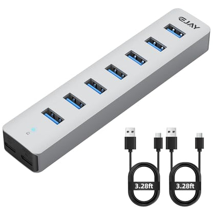 EJAY 7-Port USB Hub High Power USB C Splitter for PC & Mac | | Aluminum | USB3.0 | Multi-Port Data Hub | Heavy Desktop Setup | Workstation