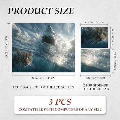 DEGDFSGR 12.1-15.6 Inch Universal Reusable Laptop Skin Sticker Decal, Waterproof Removable Protector for Notebook Cover, Scratch-Resistant Vinyl Cuttable Full Wrap Sticker, Cute Cat White Shark - color: Cute Cat White Shark