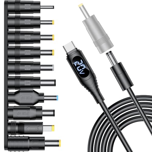 FARSENSE Universal Laptop DC Charger Replacement kit,Round Barrel 100W PD Trigger Cable with 10 Connector and Display Voltage for Sony/Samsung/Acer/Asus/Lenovo/Dell/HP Laptop,Etc Charging