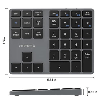 MOFII Number Pad for Laptop - Bluetooth Gray Wireless Numeric Keypad 35 Keys USB-C Rechargeable Numpad, Accounting Portable Financial Data 10 Key for Laptop/PC/Desktop/Notebook/Surface Pro - color: Dark grey