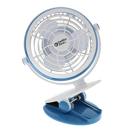 Comfort Zone Dual Base Combo Clip or Desk Fan, USB or Battery Powered, 4 inch, Single Speed Setting, Adjustable Tilt, Lightweight, Ideal for Home, Bedroom, Office, or Dorm, CZBT4BL - color: Blue