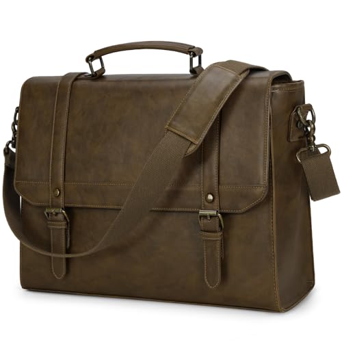 IGOLUMON Messenger Bag for Men 15.6 inch Vintage Leather Waterproof Laptop Briefcase for Men Large Computer Laptop Bag Leather Satchel Bag Retro Shoulder Bag for Office Business Travel College, Khaki - color: Khaki, size: 15.6 inch