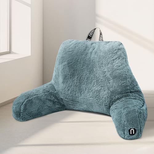Nestl Fur Reading Pillow, Stylish Back Pillow for Bed Sitting Up, Faux Fur Bed Chair Pillow with Arms, Reading Pillows for Sitting in Bed Adult & Kids, Back Support Pillow for Bed Rest - Stone Blue - color: Stone Blue, size: Reading Pillow