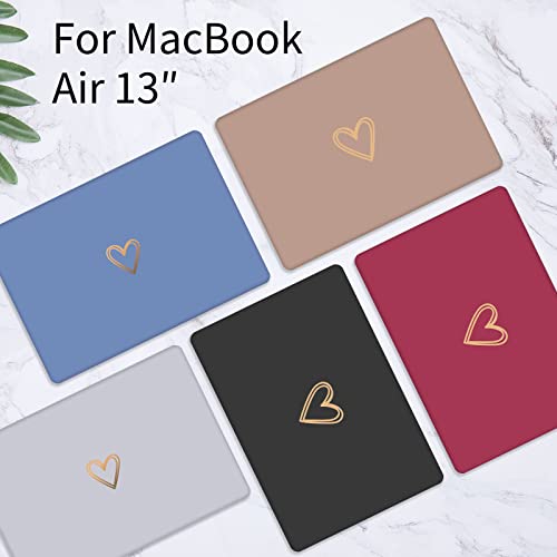 Seorsok Compatible with MacBook Air 13 Inch Case 2020 2019 2018 Release A1932 A2179 M1 A2337 Touch ID, Gold&Cute Heart Pattern Plastic Hard Shell Case with Keyboard Cover,Black - color: Black(heart)