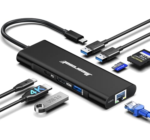 Hiearcool USB C Hub, USBC to 4K@60 Hz HDMI Adapter with 100W PD, 8-in-1 USB-C Dongle Multiport Dock Compatible for MacBook Dell Lenovo HP Laptops-Midnight Black - color: Midnight Black