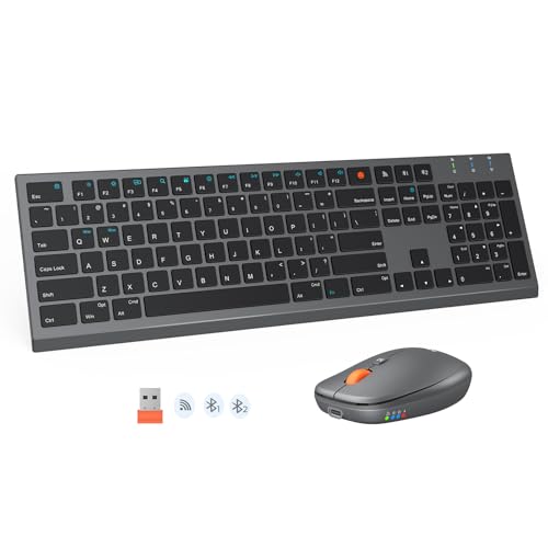 MEETION Multi-Device Bluetooth Keyboard and Mouse Combo, Slim, Silent | Slim rechargeable scissor-switch keyboard with 3200 DPI mouse. Works with Windows, Mac, PC and laptop