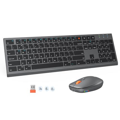 MEETION Multi-Device Bluetooth Keyboard and Mouse Combo, Slim, Silent | Slim rechargeable scissor-switch keyboard with 3200 DPI mouse. Works with Windows, Mac, PC and laptop