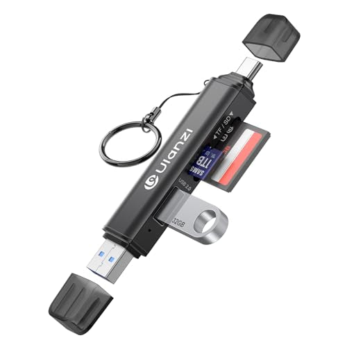 ULANZI CR1 3-in-1 SD/TF/USB Card Reader, USB 3.1 High-Speed 170MB/s, Triple-Slot Simultaneous, Dual USB-C/A, Case-Friendly Port, w/Carabiner Clip for Phone/Tablet/Mac/PC/Android/Photographer