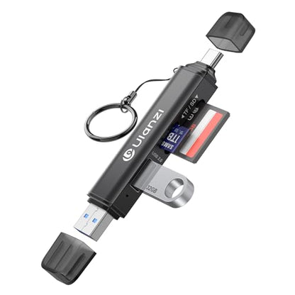 ULANZI CR1 3-in-1 SD/TF/USB Card Reader, USB 3.1 High-Speed 170MB/s, Triple-Slot Simultaneous, Dual USB-C/A, Case-Friendly Port, w/Carabiner Clip for Phone/Tablet/Mac/PC/Android/Photographer