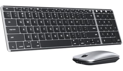 seenda Bluetooth Keyboard and Mouse Combo for Mac, SKM64-2 Rechargeable Silent Wireless Keyboard Mouse Compact Slim, 3 Multi-Device Connection, Compatible for Mac MacBook Pro/Air iPad, Black & Silver - color: Black & Silver
