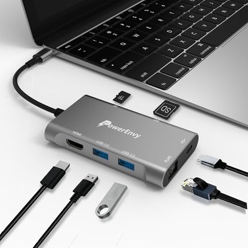 USB C HUB,7-in-1 USB Adapter Multiport Data HUB with 60W Type C Charging 5Gbps 2 USB A 4K HDMI 1000M Ethernet TF/MicroSD Data Transfer Port for MacBook,iPad Pro/Air,XPS,MateBook,More