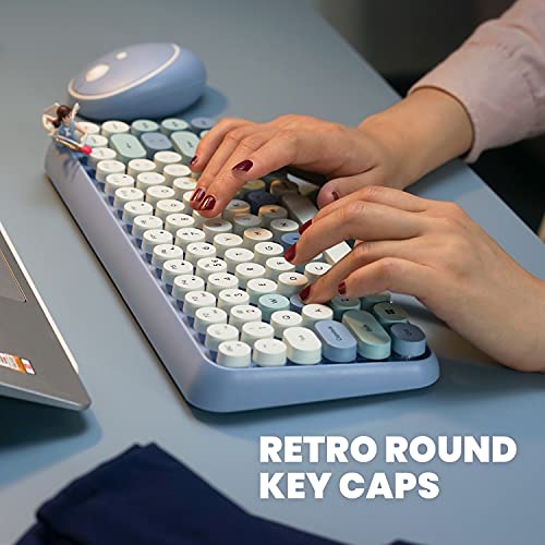Perixx PERIDUO-713BL Wireless Mini Keyboard and Mouse Combo - Retro Round Key Caps - Pastel Blue - US English Layout (11909) - color: Blue