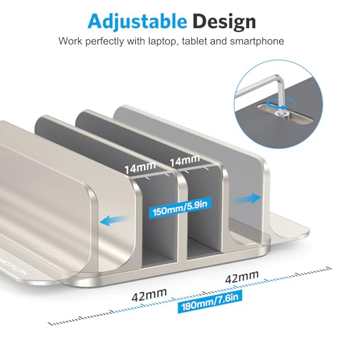 OMOTON Vertical Laptop Stand [Updated Double Version], Desktop Aluminum Mac Book Stand with Adjustable Dock Size, Fits All Mac Book, Surface, Chrome Book and Gaming Laptops (Up to 17.3") (Starlight) - color: Starlight