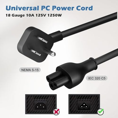 Elecan 45 Degree Angled Flat Plug Mickey Mouse Replacement Laptop Power Cord 20 Ft, Seamless 5-15P to IEC 320 C5 3-Prong Universal AC Cable for PC Notebook Printer Dell HP TV, 18AWG, ETL+ Organizer - size: 20FT, style: Angled to Straight