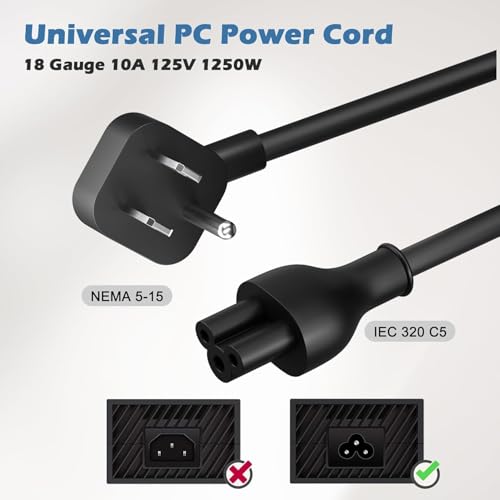 Elecan 45 Degree Angled Flat Plug Mickey Mouse Replacement Laptop Power Cord 20 Ft, Seamless 5-15P to IEC 320 C5 3-Prong Universal AC Cable for PC Notebook Printer Dell HP TV, 18AWG, ETL+ Organizer - size: 20FT, style: Angled to Straight