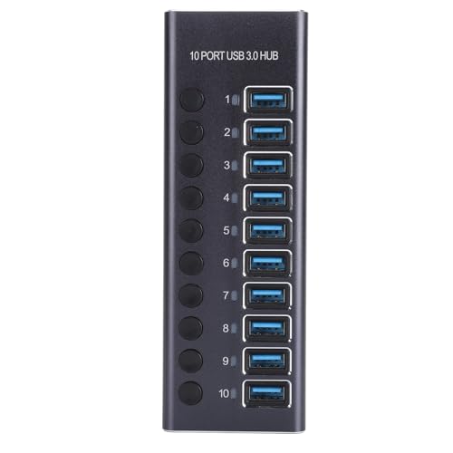 10 Port USB 3.0 Data Hub (US Plug) | Individual Switches USB Splitter with 60W Power Adapter for Laptop PC Game Console 100240V