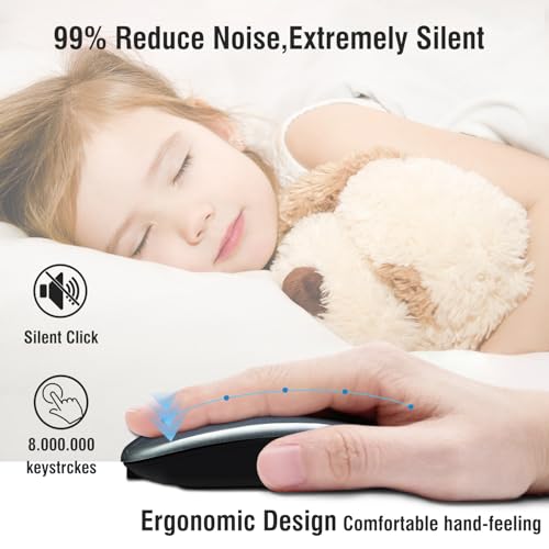 Wireless Bluetooth Mouse for iPad/MacBook Pro/Air/Laptop/pc Rechargeable Silent Mouse Portable Slim for Surface Pro/Lenovo/Samsung Tablet (Gray) - color: Gray