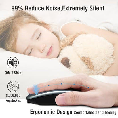 Wireless Bluetooth Mouse for iPad/MacBook Pro/Air/Laptop/pc Rechargeable Silent Mouse Portable Slim for Surface Pro/Lenovo/Samsung Tablet (Gray) - color: Gray