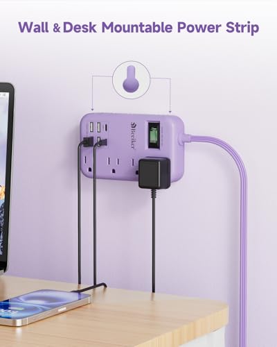 6 USB (2 USB C) Purple Travel Power Strip,5 Feet Lavender Extension Cord | 6 USB,2 USB C,24W USB Charging Station,4 Outlets,Surge Protector,Purple Desk Accessories,Cute Kawaii Office Dorm Room,5 foot - size: Purple-24W USB-5ft-980J