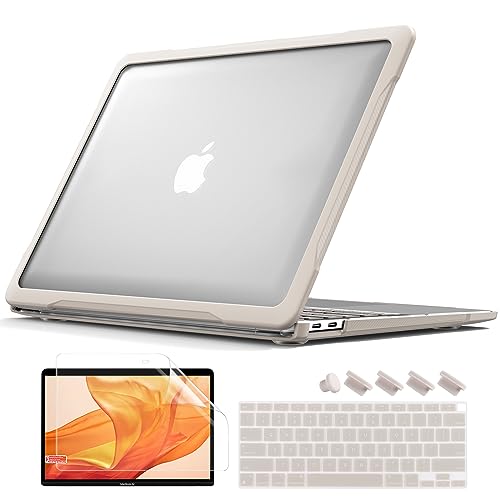 Batianda 4-in-1 Ultimate Case for MacBook Air 13 Inch 2018-2020, Khaki | Fits M1/Intel Models A2337/A2179/A1932, Lightweight Slim Design, Carbon Fiber Side Texture, Matte Translucent Hard Shell - color: Khaki