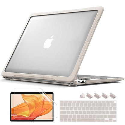 Batianda 4-in-1 Ultimate Case for MacBook Air 13 Inch 2018-2020, Khaki | Fits M1/Intel Models A2337/A2179/A1932, Lightweight Slim Design, Carbon Fiber Side Texture, Matte Translucent Hard Shell - color: Khaki