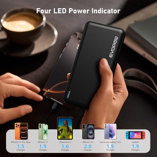 Portable Charger Power Bank 10000mAh, USB C in&Out Fast Charging Battery Pack Portable Phone Charger Quick Charge for iPhone 15/14/13/12, Galaxy S23/22, Pixel Heated Vest and etc (Black) | USB C in&Out,Fast Charging, for iPhone 17/16/15/14/13/12, Galaxy S