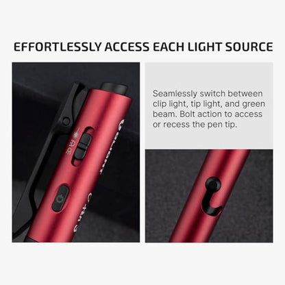 OLIGHT O'Pen 3 EDC Pen Light, 120 Lumens LED Flashlight with Green Beam, 4-in-1 Bolt Action Pen with Nib & Clip Light, USB-C Rechargeable for Writing, Presentation, Inspection and Outdoor (Wine Red) - color: Wine Red