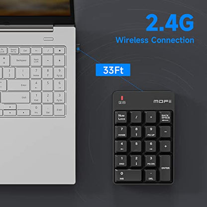 MOFII Number Pad - Black Wireless 2.4G Numeric Keypad Silent 19 Keys USB Keypads, Portable Financial Accounting Numpad 10 Key for Laptop/Notebook/Surface Pro/PC - color: Black-B