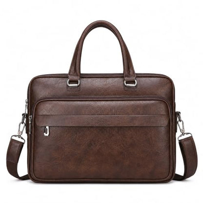 Men's Leather Laptop Bag 15 IN, Water-Resistant Briefcase Messenger Bag for Work, Business, Shoulder Crossbody Office Satchel - color: Brown