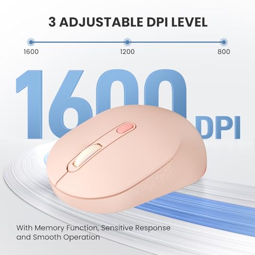 TECKNET 3-Device Portable Wireless Bluetooth Mouse for Laptop Pink | Silent Click, Ambidextrous Ergonomic Desigm, Adjustable 4800 DPI, Wide Compatibility for Laptop, PC, iPad, MacBook - color: Pink
