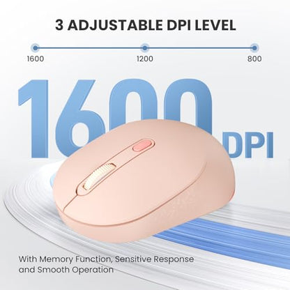 TECKNET 3-Device Portable Wireless Bluetooth Mouse for Laptop Pink | Silent Click, Ambidextrous Ergonomic Desigm, Adjustable 4800 DPI, Wide Compatibility for Laptop, PC, iPad, MacBook - color: Pink