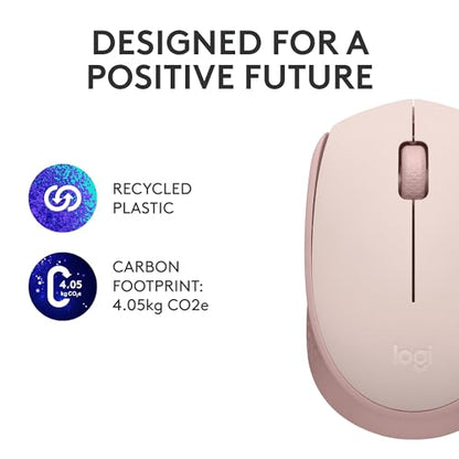 Logitech M170 Compact Ambidextrous 2.4 GHz Wireless Mouse - Rose | Ambidextrous mouse with 2.4 GHz USB-A Nano Receiver, Optical Tracking, 12-Months Battery Life, PC, Mac, Laptop compatible - color: Rose