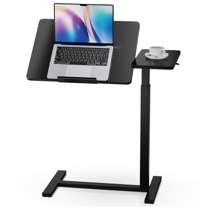 Simple Deluxe Standing Rolling Desk with Hidden Casters, Height Adjustable Pneumatic Mobile Laptop Desk, Tilting Bedside Table for Laptop, Overbed Bedside Table Hospital Home Use, Black - color: Black, style: Tiltable