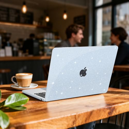 B BELK Glitter Case for MacBook Air 13 inch 2026-2022 M5/M4/M3/M2 Sky Blue | Protective Sparkly Hard Shell with Keyboard Cover & Screen Protector for MacBook Air 13.6 inch Case (A3449 A3240 A3113 A2681) - color: Glitter Sky Blue