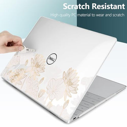 Batianda Gold Lotus Case for Dell XPS 13 Laptop 2024 2025 | Fits Model 9340/9345/9350 13.4" Display, Lightweight Slim Hard Shell Protection for Women Elegant Minimal Style Users - color: Gold Lotus