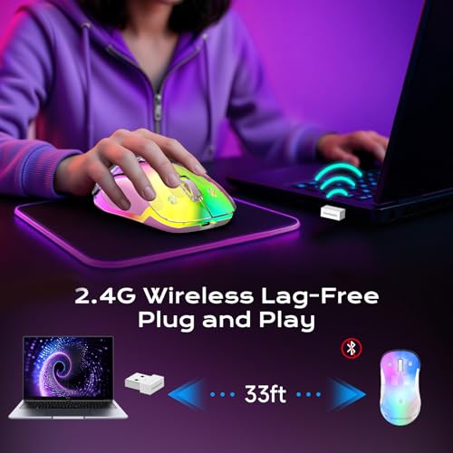 memzuoix 2.4G LED Wireless Mouse, Rechargeable Ergonomic Mouse with Detachable Cover, 1400 DPI Portable Optical Computer Mouse with USB Receiver for Laptop, PC, Desktop and MacBook, 5 Buttons-Purple - color: Purple